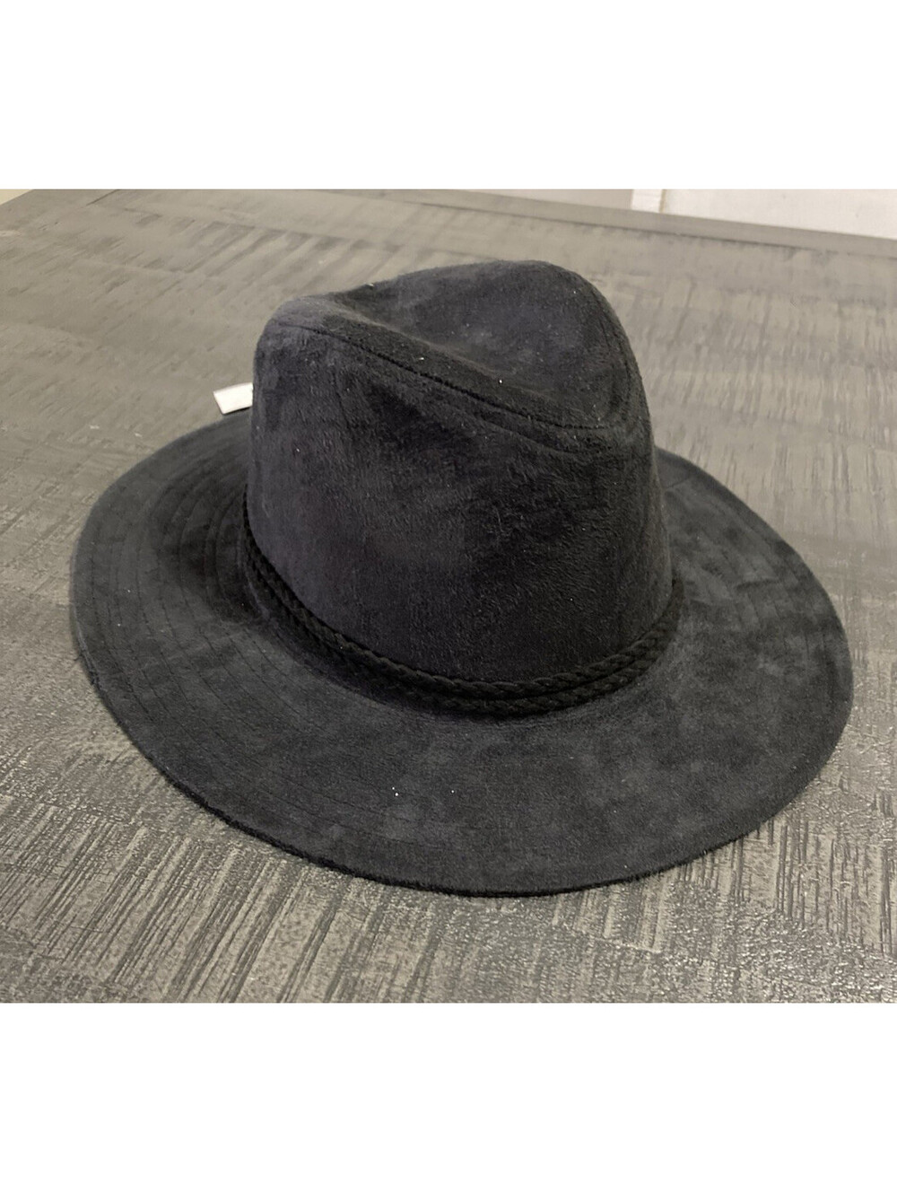 NWT Something Special Black Suede Western Style Women's Hat Braided Trim